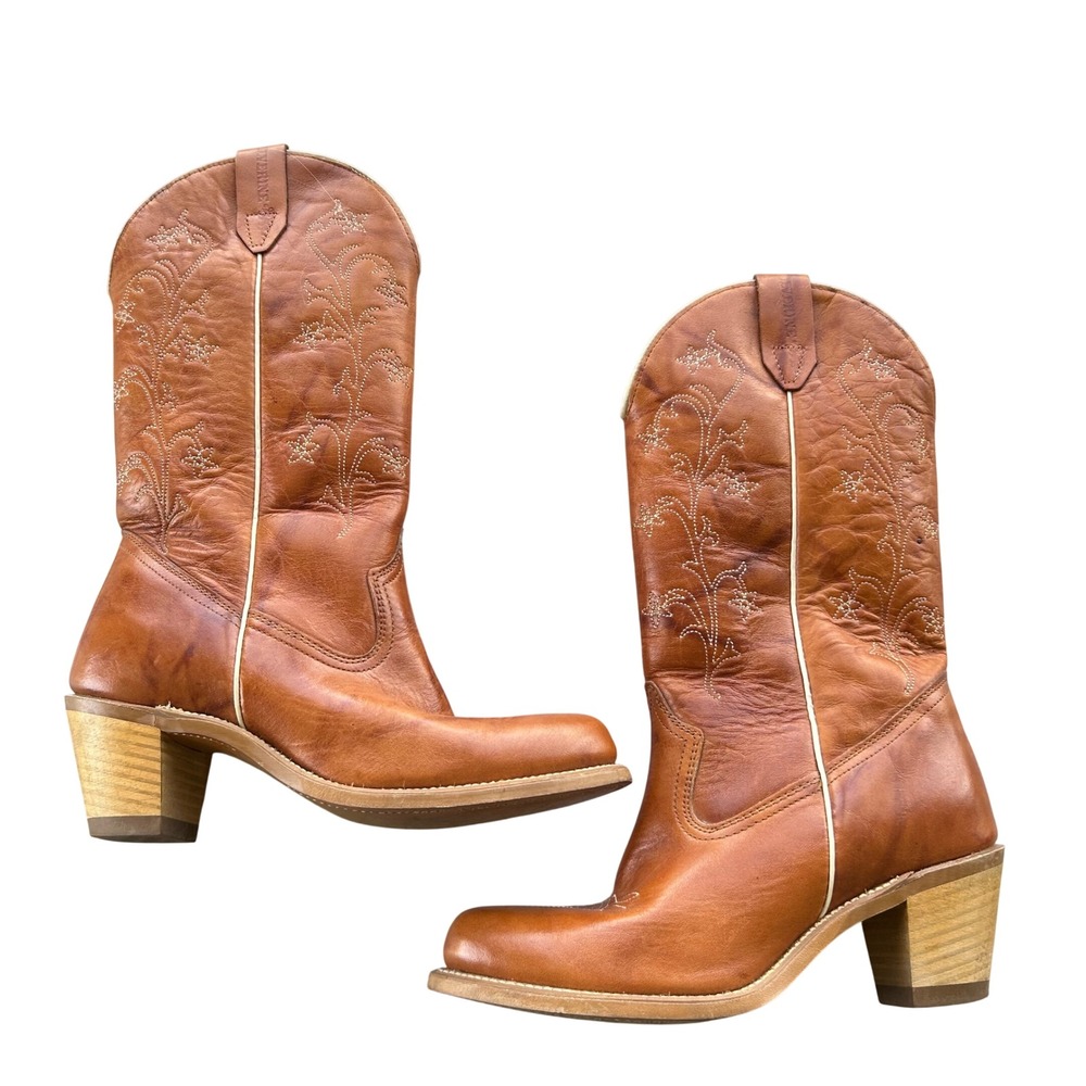 Wolverine Cognac Leather Western Heeled Boots
